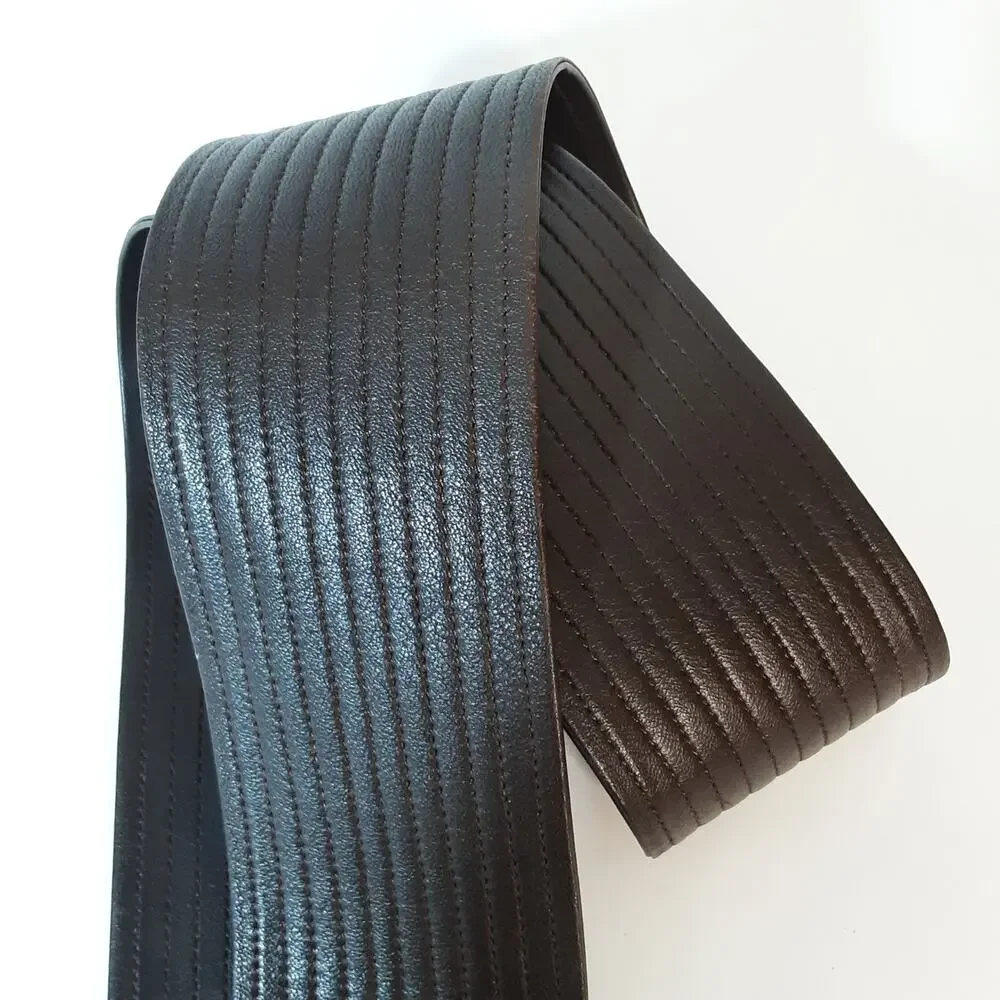 💎Armani Exchange Womens Dark Brown Wide Ribbed Leather Belt Size XS Soft